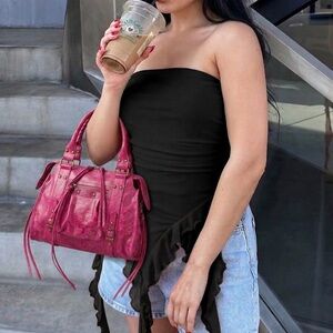 Pink Genuine Leather Bag Made in Italy Suede Handbag Italian Artisan Bag